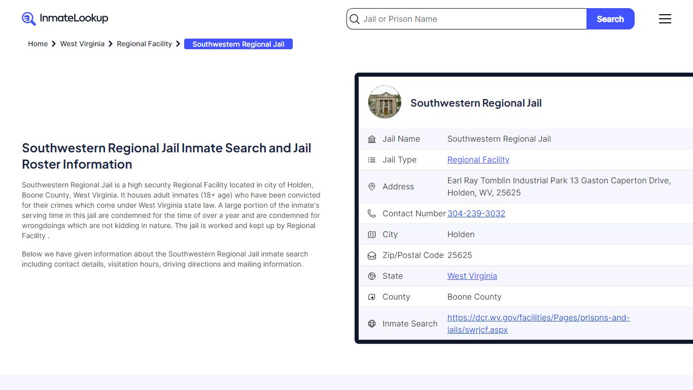 Southwestern Regional Jail Inmate Search, Jail Roster, Bookings ...